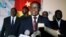 FILE - Maurice Kamto, a presidential candidate of Renaissance Movement (MRC), holds a news conference at his headquarter in Yaounde, Cameroon, Oct. 8, 2018.
