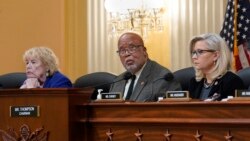 FILE: House Jan. 6 Select Committee Chairman Bennie Thompson, D-Miss., center, flanked by Rep. Zoe Lofgren, D-Calif., left, and Vice Chair Liz Cheney, R-Wyo., meet Dec. 1, 2021, at the Capitol in Washington.