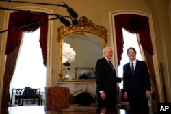 Supreme Court nominee Brett Kavanaugh, right, meets with Sen. Orrin Hatch, R-Utah, on Capitol Hill, July 11, 2018.