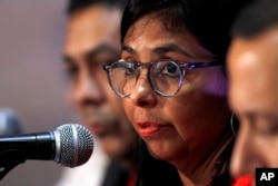 Venezuela's Foreign Minister Delcy Rodriguez speaks at a press conference at the Organization of American States General Assembly, in Cancun, Mexico, Tuesday, June 20, 2017.