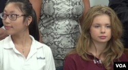 Danielle Armato, right, is one of 12 students who will get to meet Pope Francis. (Photo: R. Taylor/ VOA)