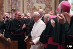 Pope Francis arrives at the Cathedral of St. Matthew to lead a prayer service with U.S. Catholic bishops in Washington, D.C., Sept. 23, 2015.