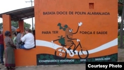 FILE - A kiosk promoting orange-fleshed sweet potatoes is seen in Mozambique. (Courtesy - HarvestPlus)