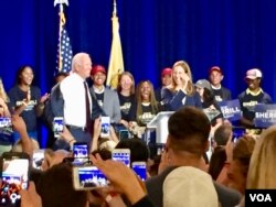 Former Vice President Joe Biden campaigned with Mikie Sherrill a New Jersey Democratic candidate for Congress. Sherrill, a former Navy helicopter pilot and federal prosecutor, is running for an open seat in a tight race. (C. Presutti/VOA)