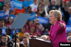 Democratic U.S. presidential nominee Hillary Clinton speaks at a campaign rally at Pitt Community College in Winterville, North Carolina, Nov. 3, 2016.