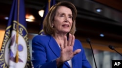 Speaker of the House Nancy Pelosi talks to reporters during a news conference at the Capitol in Washington, Jan. 31, 2019.