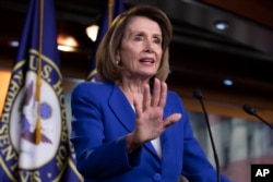 Speaker of the House Nancy Pelosi talks to reporters during a news conference at the Capitol in Washington, Jan. 31, 2019.