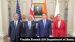 2025年7月1日，美国国务卿卢比奥在国务院与日本、印度和澳大利亚外长举行“四方安全对话”会议。(美国国务院官方照片)