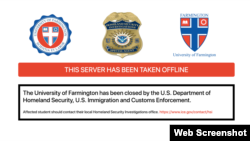 This screenshot from the University of Farmington shows that the website has been closed down.