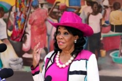 FILE - Congresswoman Frederica Wilson speaks outside of of the Little Haiti Cultural Center, May 25, 2021, in Miami.