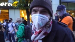 Mike, a Biden supporter, came out to support the 'count every vote' movement in Philadelphia on Nov. 6, 2020. (Esha Sarai/VOA)