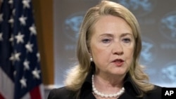 Secretary of State Hillary Rodham Clinton speaks during a news conference at the State Department in Washington, May 24, 2012. 