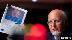 Centers for Disease Control and Prevention Director Dr. Robert Redfield speaks during a Senate Appropriations Subcommittee hearing "Review of Coronavirus Response Efforts" on Capitol Hill, Washington, Sept. 16, 2020. 