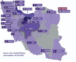 Iran coronavirus cases-death toll map