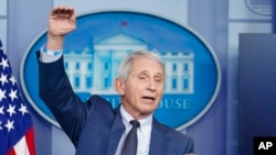 Dr. Anthony Fauci, director of the National Institute of Allergy and Infectious Diseases, speaks during the daily briefing at the White House in Washington, Dec. 1, 2021. 