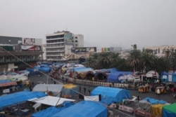 FILE - Protest camps are seen in Tahrir Square in Baghdad, Iraq, Jan. 25, 2020. (Heather Murdock/VOA)