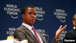 FILE - Zambian President Edgar Lungu participates in a discussion at the World Economic Forum on Africa 2017 meeting in Durban, South Africa, May 4, 2017.