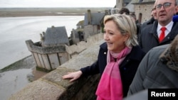 Marine Le Pen, candidate for French 2017 presidential election, visits Le Mont Saint Michel, Feb. 27, 2017.