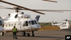 Les hélicoptères de la mission des Nations unies au Soudan du Sud , l'Unmiss.