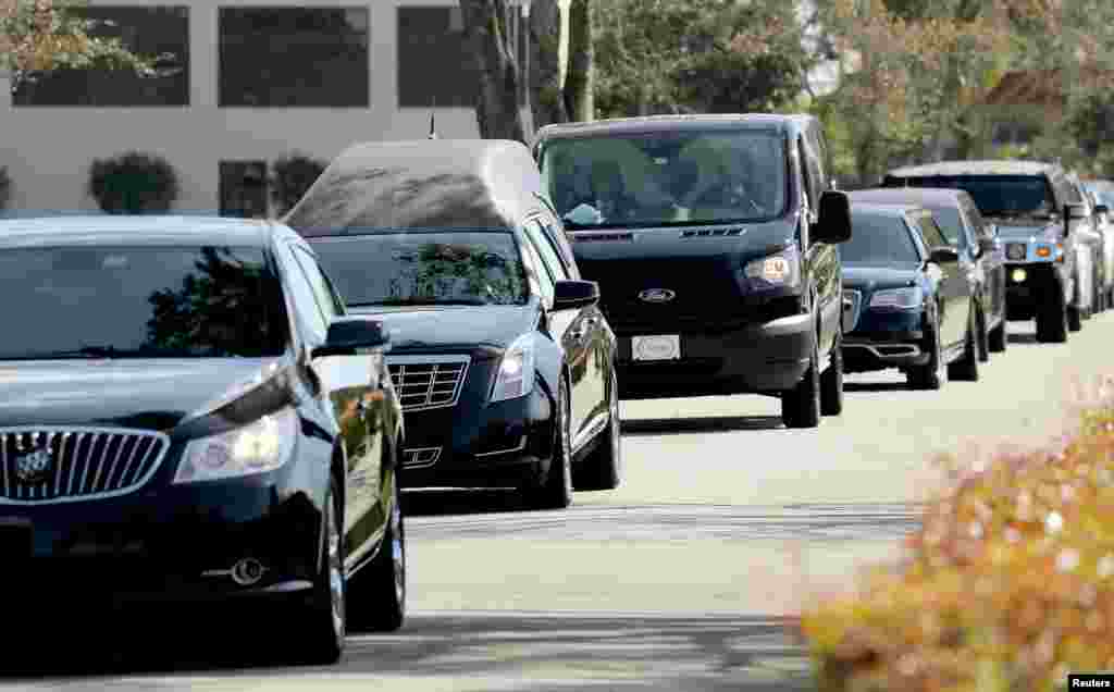 The funeral procession for shooting victim Meadow Pollack enters the Star of David Memorial Gardens and Funeral Chapel in North Lauderdale, Florida, Feb. 16, 2018. Pollack was one of 17 victims killed in a shooting incident at Marjory Stoneman Douglas Hig