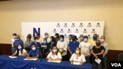 Miembros de la opositora Coalición Nacional en Nicaragua durante una conferencia de prensa en octubre de 2020.