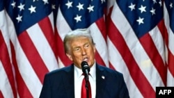 US President-elect Donald Trump speaks during an election night event at the West Palm Beach Convention Center in West Palm Beach, Florida, on Nov. 6, 2024. 