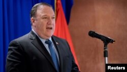 U.S. Secretary of State Mike Pompeo speaks at a Business Community Reception at the Metropole Hotel in Hanoi, Vietnam, July 8, 2018.