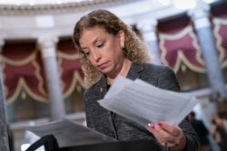 Rep. Debbie Wasserman Schultz, D-Fla., a member of the House Appropriations Committee, prepares for an interview, Feb. 15, 2019.