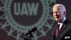 U.S. President Joe Biden speaks at the United Auto Workers political convention at the Marriott Marquis in Washington on Jan. 24, 2024. The UAW endorsed Biden in the 2024 presidential election.