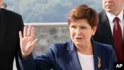 FILE - Poland's Prime Minister Beata Szydlo arrives for an EU summit at Bratislava Castle in Bratislava, Slovakia, Sept. 16, 2016.