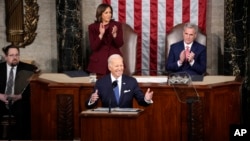 President Joe Biden delivers the State of the Union address to a joint session of Congress at the U.S. Capitol, Feb. 7, 2023, in Washington. 