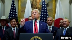 U.S. President Donald Trump speaks about Turkey and Syriaat the White House in Washington, Oct. 7, 2019. 