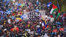 Climate activists attend protest organized by the COP26 Coalition in Glasgow, Scotland, Nov. 6, 2021.