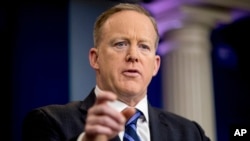 White House press secretary Sean Spicer talks to the media during the daily press briefing at the White House in Washington, April 10, 2017.