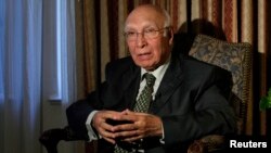 FILE - Adviser to the Pakistani prime minister on foreign affairs and national security Sartaj Aziz.