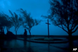 The high winds and rain of Hurricane Matthew roar over the waterfront of Baracoa, Cuba, Oct. 4, 2016.