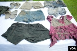 Remaining textiles of Toul Sleng victims are shown at Toul Sleng Genocide Museum on Dec. 11, 2017. (T.Malis/ VOA Khmer)