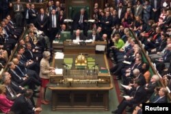 British Prime Minister Theresa May speaks at the House of Commons in London, March 29, 2019.