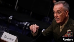 General Joseph Dunford, Chairman of the Joint Chiefs of Staff, testifies before the Senate Armed Services Committee on Capitol Hill in Washington, Sept. 26, 2017. 