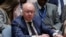 Як повідомляє Reuters, Росія хоче "усунути корінь" конфлікту, згідно з поправкою, яку вона внесла до американського проєкту резолюції ООН, що суперечить проєкту України та ЄС. На фото посол Росії в ООН Василь Небензя на засіданні Ради безпеки. 18 лютого 2025 року. (AP)