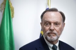 FILE - Tibor Nagy, U.S. assistant secretary of state for African affairs, speaks at a press conference in Bangui, Central African Republic, Jan. 20, 2020.