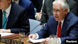 U.S. Secretary of State Rex Tillerson speaks during the United Nations Security Council meeting on North Korea's nuclear program at U.N. headquarters in New York City, Dec. 15, 2017. 