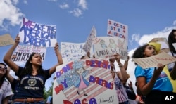 Supporters of the Deferred Action for Childhood Arrival program (DACA) demonstrate in front of the White House, Sept. 9, 2017.