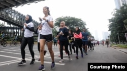 Sebanyak 300 pelari perempuan dan laki-laki berkomitmen melawan pelecehan di jalan dalam acara yang digelar IndoRunners, Hollaback! Jakarta, dan cause.id. (Courtesy: @geraklensa/ Step Up and Hollaback)