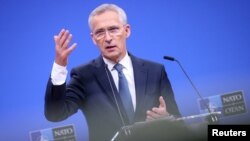 Генеральний секретар НАТО Єнс Столтенберг під час пресконференції за результатами другого дня зустрічей міністрів країн НАТО, Брюссель, 14 червня 2024. REUTERS/Johanna Geron