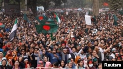 FILE - The Students Against Discrimination group holds a rally in Dhaka, Bangladesh, on Dec. 31, 2024, demanding proclamation of the July Revolution and to mark the student-led uprising five months ago that resulted in the ouster of longtime Prime Minister Sheikh Hasina.