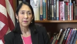 FILE - U.S. Ambassador to Haiti Michele Sison during an interview with VOA Creole service reporter Jean Robert Philippe in Port-au-Prince Haiti, Feb. 21, 2019.