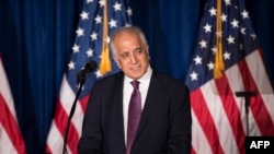 FILE - Former U.S. ambassador to Afghanistan, now U.S. special envoy on Afghan peace, Zalmay Khalilzad speaks at the Mayflower Hotel, April 27, 2016, in Washington.