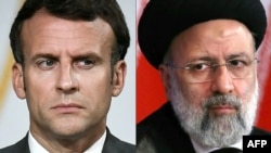 Kombinasi foto yang dibuat pada 9 Agustus 2021 ini menampilkan Presiden Prancis Emmanuel Macron (kiri) dan Presiden Iran Ebrahim Raisi dalam kesempatan terpisah. (Foto: AFP/Various sources/Stephane de Sakutin dan Atta Kenare)