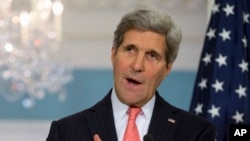 FILE - Secretary of State John Kerry speaks at the State Department in Washington.